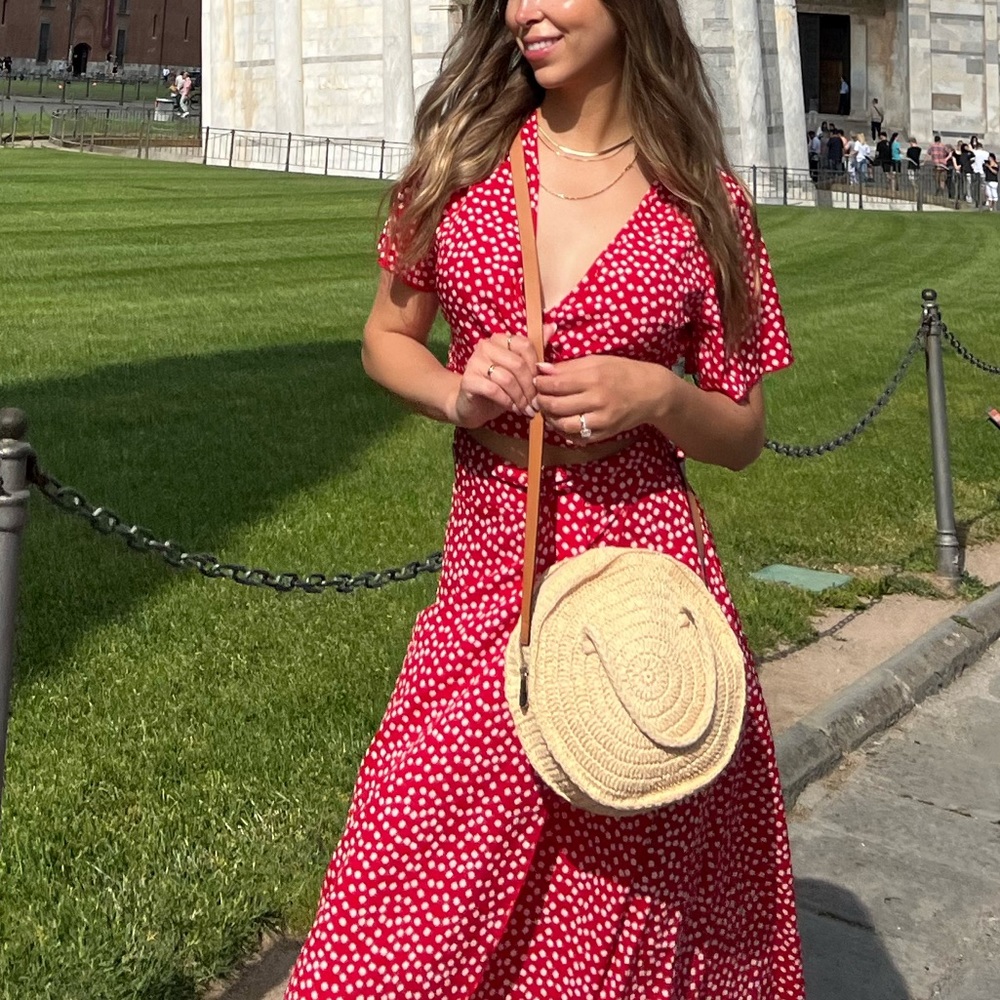 Red Patterned Two Piece Flowy Spring & Summer Set - Picture 2 of 6